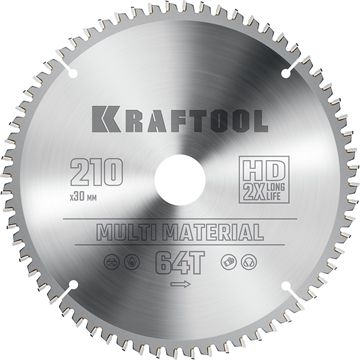 KRAFTOOL  Multi Material, 210 х 30 мм, 64Т, пильный диск по алюминию (36953-210-30) 36953-210-30