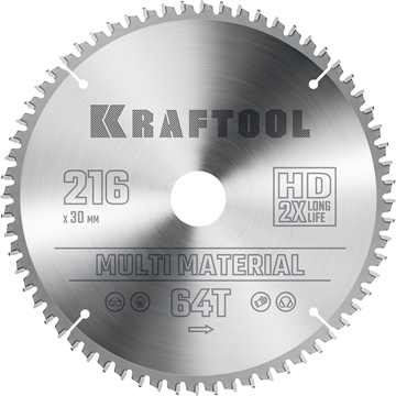 KRAFTOOL  Multi Material, 216 х 30 мм, 64Т, пильный диск по алюминию (36953-216-30) 36953-216-30