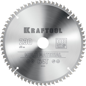 KRAFTOOL  Multi Material, 230 х 30 мм, 64Т, пильный диск по алюминию (36953-230-30) 36953-230-30