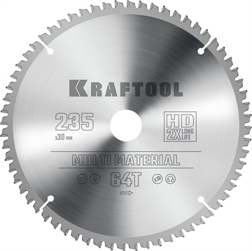 KRAFTOOL  Multi Material, 235 х 30 мм, 64Т, пильный диск по алюминию (36953-235-30) 36953-235-30