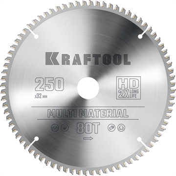 KRAFTOOL  Multi Material, 250 х 32 мм, 80Т, пильный диск по алюминию (36953-250-32) 36953-250-32