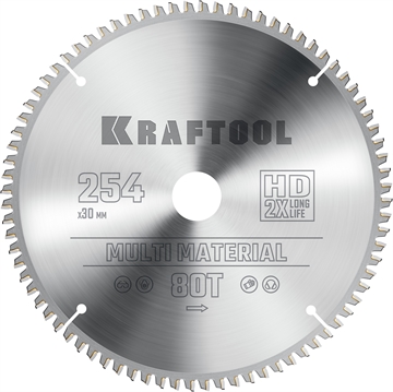 KRAFTOOL  Multi Material, 254 х 30 мм, 80Т, пильный диск по алюминию (36953-254-30) 36953-254-30
