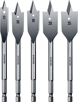 STAYER  Flat, 5  шт: 12-16-18-20-25 мм, набор перовых сверл  по дереву (2950-H5) 2950-H5
