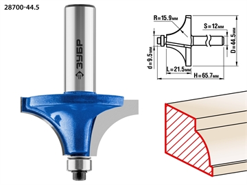 ЗУБР  44.5 x 21.5 мм, радиус 15.9 мм, фреза кромочная калевочная №1, Профессионал (28700-44.5) 28700-44.5