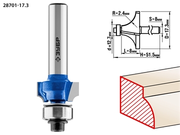 ЗУБР  17.3 x 8 мм, радиус 2.4 мм, фреза кромочная калевочная №1, Профессионал (28701-17.3) 28701-17.3