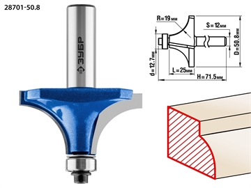 ЗУБР  50.8 x 25 мм, радиус 19 мм, фреза кромочная калевочная №1, Профессионал (28701-50.8) 28701-50.8