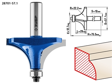 ЗУБР  57.1 x 29 мм, радиус 22 мм, фреза кромочная калевочная №1, Профессионал (28701-57.1) 28701-57.1