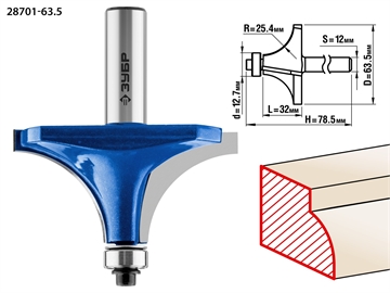 ЗУБР  63.5 x 32 мм, радиус 25 мм, фреза кромочная калевочная №1, Профессионал (28701-63.5) 28701-63.5