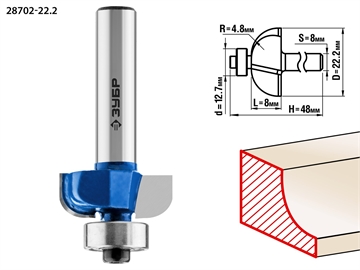 ЗУБР  22.2 x 8 мм, радиус 4.8 мм, фреза кромочная калевочная №2, Профессионал (28702-22.2) 28702-22.2