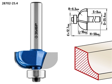 ЗУБР  25.4 x 10 мм, радиус 6.3 мм, фреза кромочная калевочная №2, Профессионал (28702-25.4) 28702-25.4