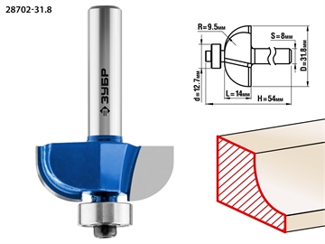 ЗУБР  31.8 x 14 мм, радиус 9.5 мм, фреза кромочная калевочная №2, Профессионал (28702-31.8) 28702-31.8