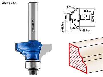 ЗУБР  28.6 x 12.7 мм, радиус 4 мм, фреза кромочная калевочная №3, Профессионал (28703-28.6) 28703-28.6