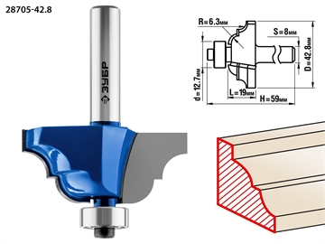 ЗУБР  42.8 x 19 мм, радиус 6.3 мм, фреза кромочная калевочная №4, Профессионал (28705-42.8) 28705-42.8