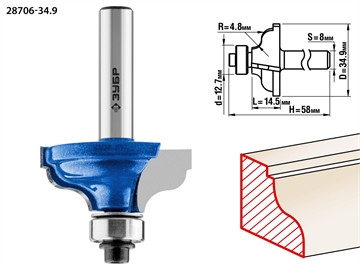 ЗУБР  34.9 x 15 мм, радиус 4.8 мм, фреза кромочная калевочная №5, Профессионал (28706-34.9) 28706-34.9
