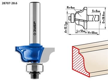 ЗУБР  28.6 x 12 мм, радиус 4 мм, фреза кромочная калевочная №6, Профессионал (28707-28.6) 28707-28.6
