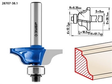 ЗУБР  38.1 x 18 мм, радиус 6.3 мм, фреза кромочная калевочная №6, Профессионал (28707-38.1) 28707-38.1