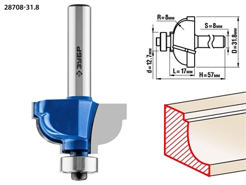 ЗУБР  31.8 x 17 мм, радиус 8 мм, фреза кромочная калевочная №7, Профессионал (28708-31.8) 28708-31.8