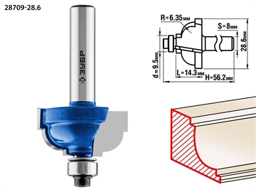 ЗУБР  28.6 x 16 мм, радиус 6.3 мм, фреза кромочная калевочная №7, Профессионал (28709-28.6) 28709-28.6