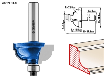 ЗУБР  31.8 x 17 мм, радиус 8 мм, фреза кромочная калевочная №7, Профессионал (28709-31.8) 28709-31.8