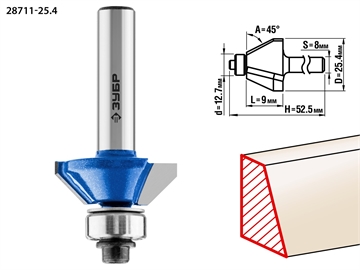 ЗУБР  25.4 x 8 мм, фреза кромочная калевочная (фасочная) №9, Профессионал (28711-25.4) 28711-25.4