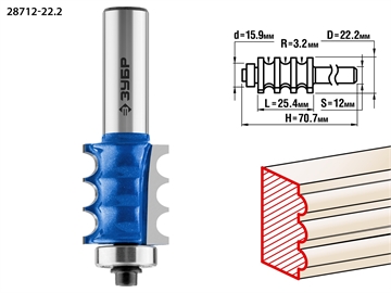 ЗУБР  22.2 x 26 мм, радиус 3 мм, фреза кромочная фигурная №1, Профессионал (28712-22.2) 28712-22.2