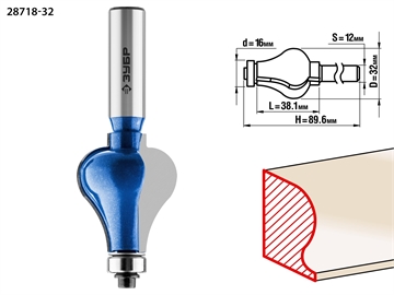 ЗУБР  32 x 38 мм, хвостовик 12 мм, фреза кромочная фигурная №7, Профессионал (28718-32) 28718-32