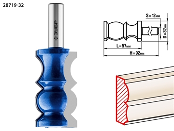 ЗУБР  32 x 57 мм, хвостовик 12 мм, фреза кромочная фигурная №8, Профессионал (28719-32) 28719-32