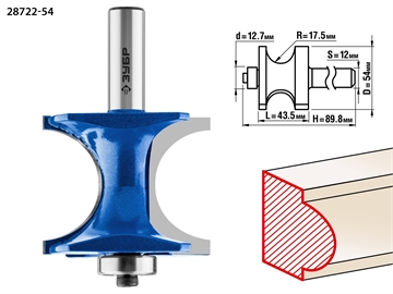 ЗУБР  54 x 51 мм, радиус 12.7 мм, фреза полустержневая с подшипником, Профессионал (28722-54) 28722-54