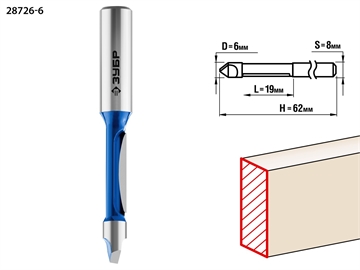 ЗУБР  6  x 19 мм, хвостовик 8 мм, фреза кромочная прямая со сверлом, Профессионал (28726-6) 28726-6