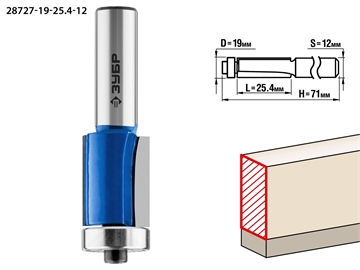 ЗУБР  19 x 25.4 мм, хвостовик 12 мм, фреза кромочная с нижним подшипником, Профессионал (28727-19-25.4-12) 28727-19-25.4-12