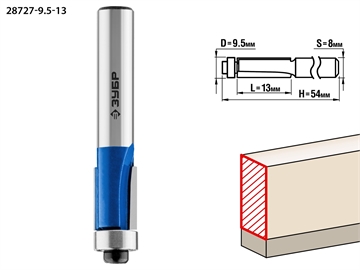 ЗУБР  9.5 x 13 мм, хвостовик 8 мм, фреза кромочная с нижним подшипником, Профессионал (28727-9.5-13) 28727-9.5-13