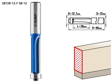 ЗУБР  12.7 x 38 мм, хвостовик 12 мм, фреза кромочная с нижним подшипником (3 лезвия), Профессионал (28728-12.7-38-12) 28728-12.7-38-12