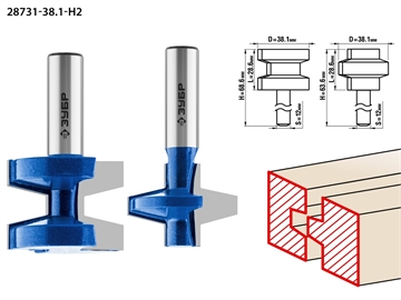 ЗУБР  38.1 x 28.6 мм, хвостовик 12 мм, набор фрез пазо-шиповых, Профессионал (28731-38.1-H2) 28731-38.1-H2