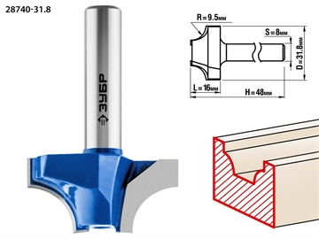 ЗУБР  31.8 x 16 мм, радиус 9.5 мм, фреза пазовая фасонная №1, Профессионал (28740-31.8) 28740-31.8