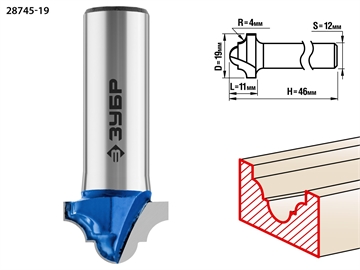 ЗУБР  19 x 11 мм, радиус 4 мм, фреза пазовая фасонная №6, Профессионал (28745-19) 28745-19