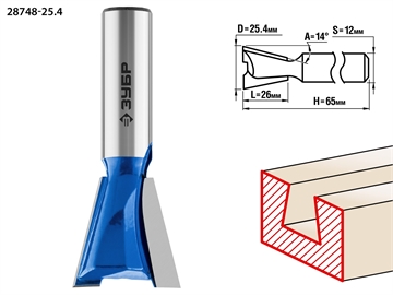 ЗУБР  25.4 x 26 мм, угол 14°, фреза пазовая фасонная ″Ласточкин Хвост″, Профессионал (28748-25.4) 28748-25.4