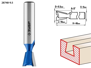 ЗУБР  9.5 x 10 мм, угол 9°, фреза пазовая фасонная ″Ласточкин Хвост″, Профессионал (28748-9.5) 28748-9.5