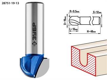 ЗУБР  19 x 13 мм, радиус 9.5 мм, фреза пазовая галтельная, Профессионал (28751-19-13) 28751-19-13