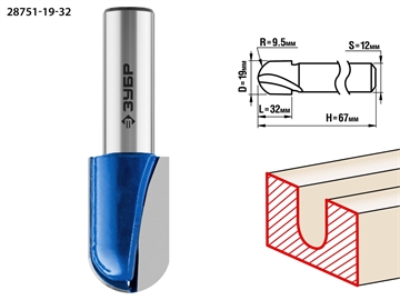 ЗУБР  19 x 32 мм, радиус 12.7 мм, фреза пазовая галтельная, Профессионал (28751-19-32) 28751-19-32