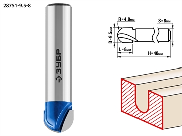 ЗУБР  9.5 x 8 мм, радиус 4.8 мм, фреза пазовая галтельная, Профессионал (28751-9.5-8) 28751-9.5-8