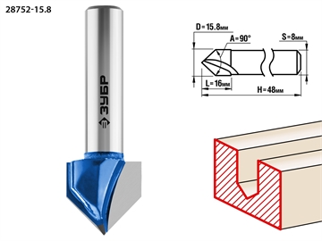 ЗУБР  15.8 x 16 мм, угол 90° мм, фреза пазовая галтельная V-образная, Профессионал (28752-15.8) 28752-15.8