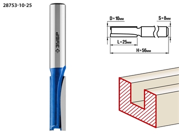 ЗУБР  10 x 25 мм, хвостовик 8 мм, фреза пазовая прямая, Профессионал (28753-10-25) 28753-10-25