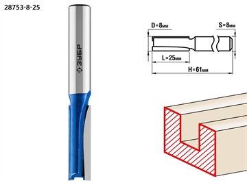ЗУБР  8 x 25 мм, хвостовик 8 мм, фреза пазовая прямая, Профессионал (28753-8-25) 28753-8-25
