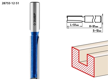 ЗУБР  12 x 51 мм, хвостовик 12 мм, фреза пазовая прямая с нижними подрезателями, Профессионал (28755-12-51) 28755-12-51