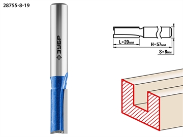 ЗУБР  8 x 19 мм, хвостовик 8 мм, фреза пазовая прямая с нижними подрезателями, Профессионал (28755-8-19) 28755-8-19