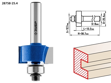 ЗУБР  25.4 x 13 мм, хвостовик 8 мм, фреза фальцевая, Профессионал (28758-25.4) 28758-25.4