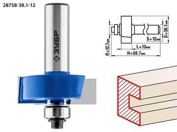 ЗУБР  38.1 x 13 мм, хвостовик 12 мм, фреза фальцевая, Профессионал (28758-38.1-12) 28758-38.1-12