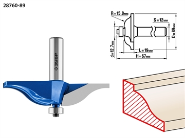 ЗУБР  89 x 19 мм, радиус 15.8 мм, фреза фигирейная №2, Профессионал (28760-89) 28760-89
