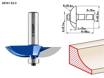 ЗУБР  63.5 x 13 мм, радиус 25.4 мм, фреза фигирейная №2, Профессионал (28761-63.5) 28761-63.5