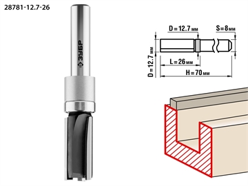 ЗУБР  12.7 x 26 мм, хвостовик 8 мм, фреза пазовая прямая с верхним подшипником, Профессионал (28781-12.7-26) 28781-12.7-26